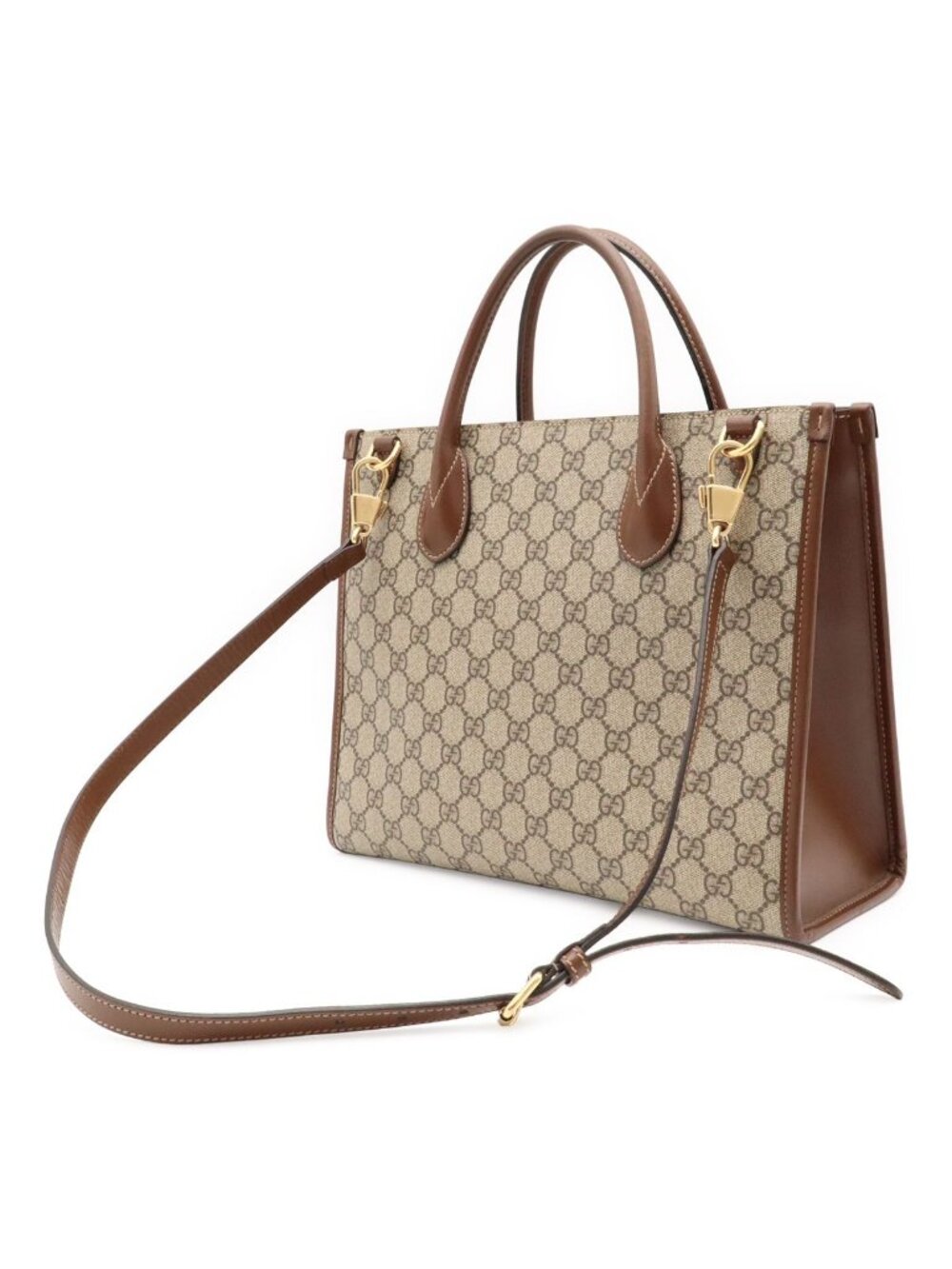 Gucci GG Small Tote Supreme 2-Way Shoulder Bag Crossbody Ivory Brown - Picture 2 of 9